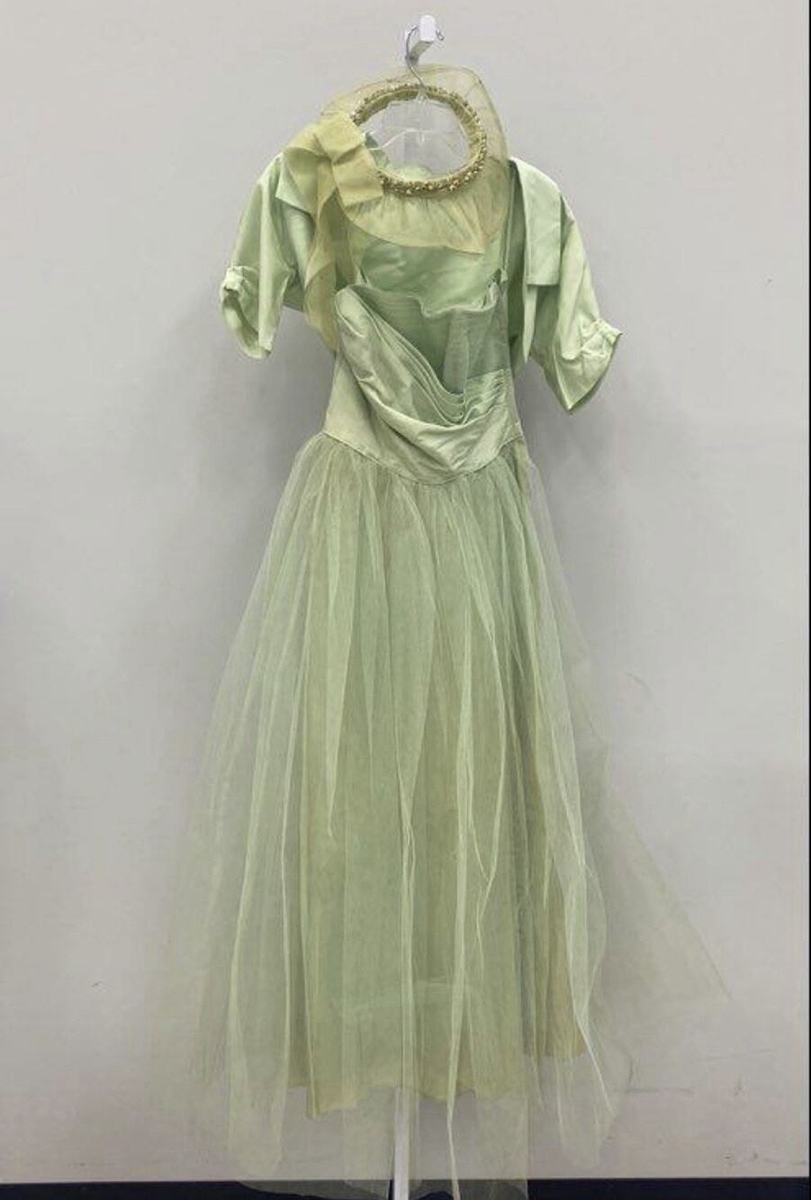 Vnt 50s Fred Perlberg Green Tulle Party Dress Bolero Jacket Set 30w XS Small